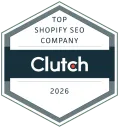 Clutch Top Shopify SEO Company 2026 award badge