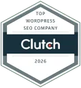 Clutch Top WordPress SEO Company 2026 award badge