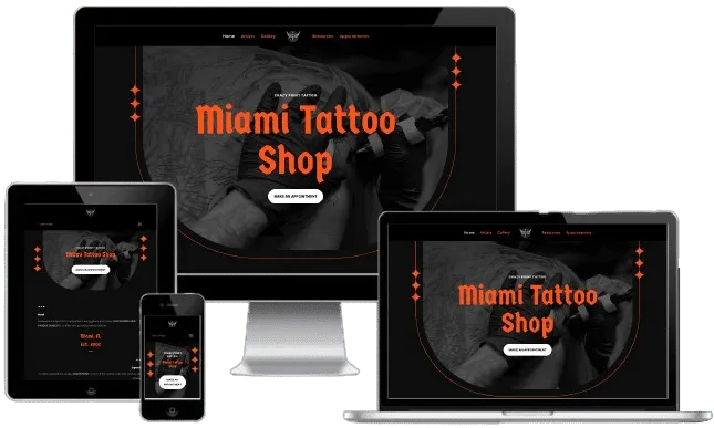 Crazy Point Tattoo website on desktop, laptop, tablet, and phone