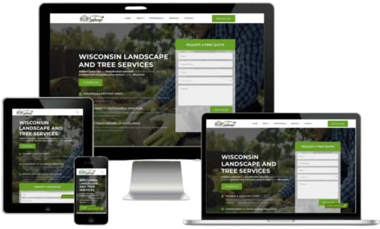 Gridline Landscape website on desktop, laptop, tablet, and phone