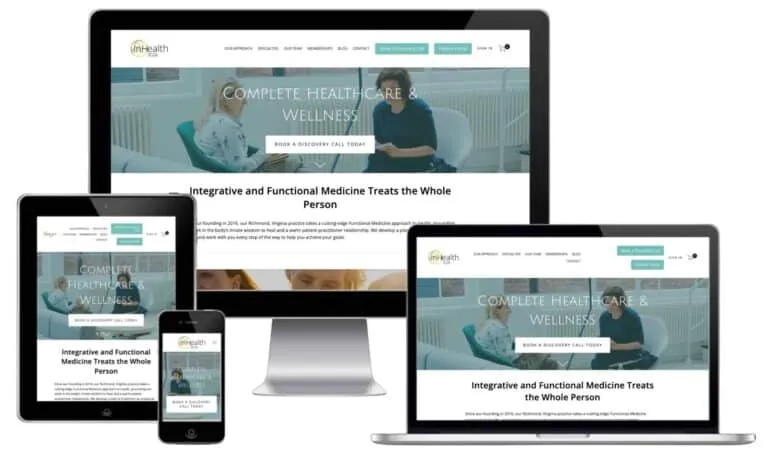 InHealth RVA website on desktop, laptop, tablet, and phone