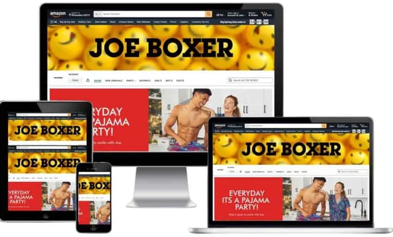 Joe Boxer website on desktop, laptop, tablet, and phone