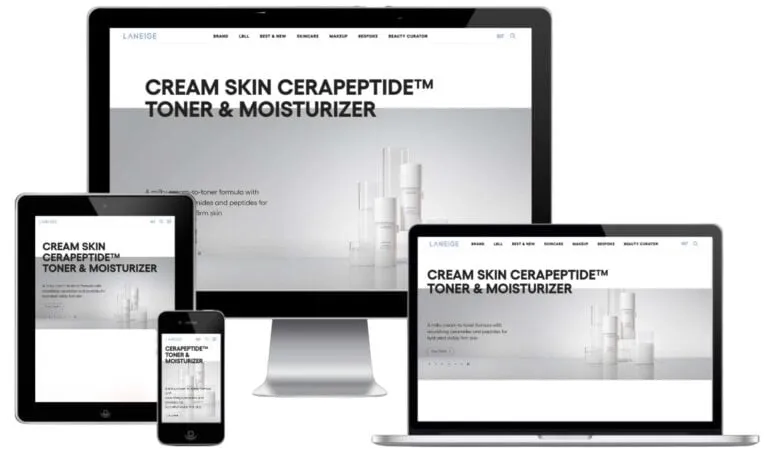 Laneige website on desktop, laptop, tablet, and phone