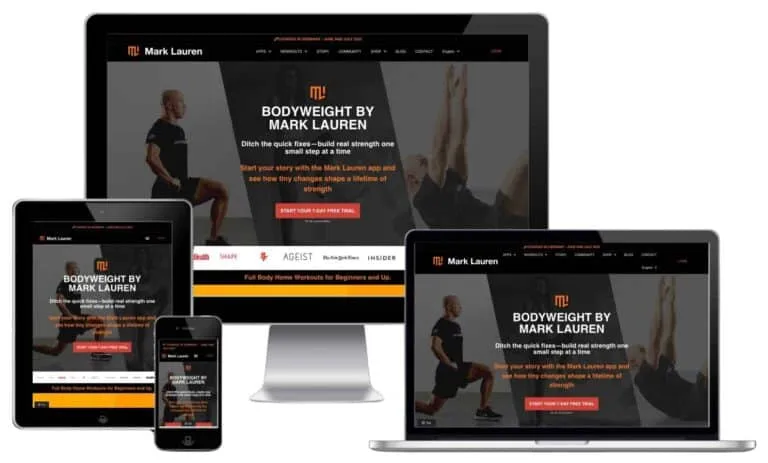Mark Lauren website on desktop, laptop, tablet, and phone