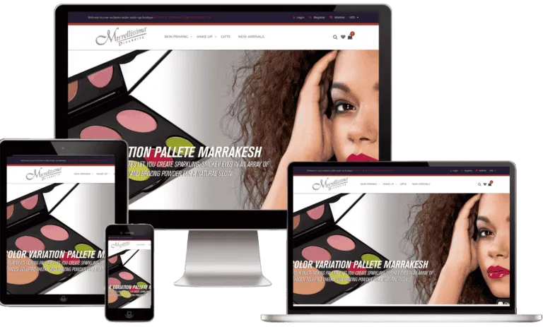 Marvellissima International website on desktop, laptop, tablet, and phone