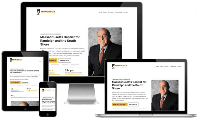 Massachusetts Dental website on desktop, laptop, tablet, and phone