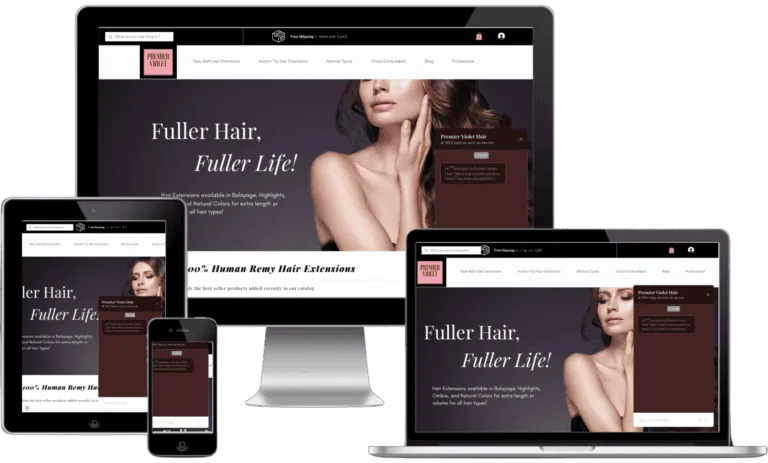 Premier Violet Hair website on desktop, laptop, tablet, and phone